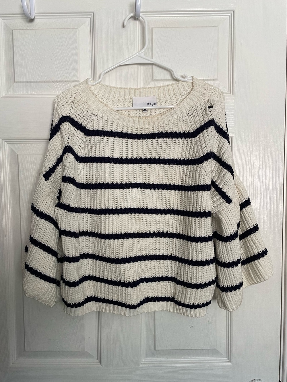 Fate by LFD Women’s size Medium Striped Knit Sweater - Cream with Navy Stripes